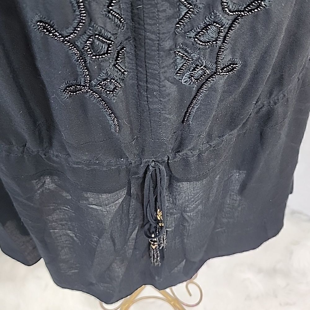 Beachy Lux Vix Paula Hermanny Beaded Black Gathered Halter Style Chic Cover~up